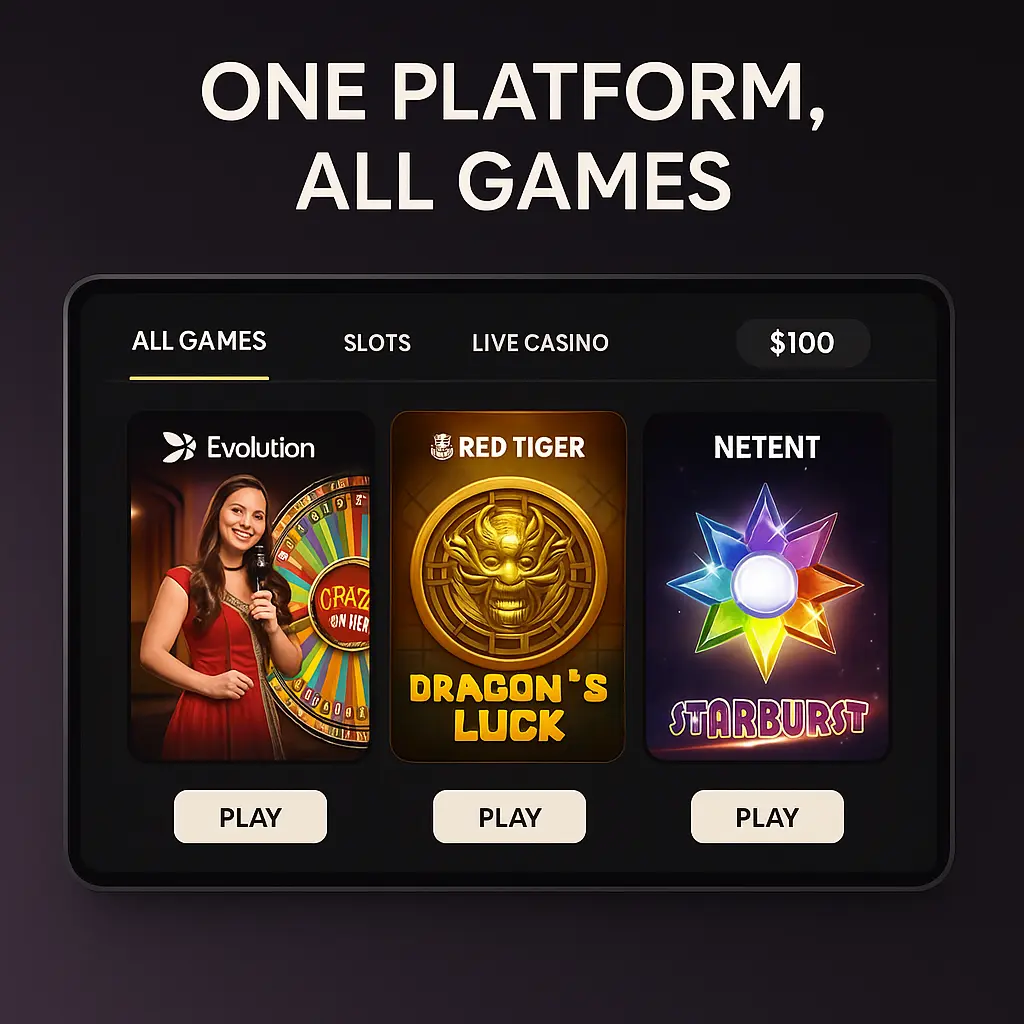 현재 Evolution의 파트너 플랫폼에서는 한 계정으로 라이브 딜러, Red Tiger 슬롯, NetEnt 게임까지 모두 이용 가능합니다.